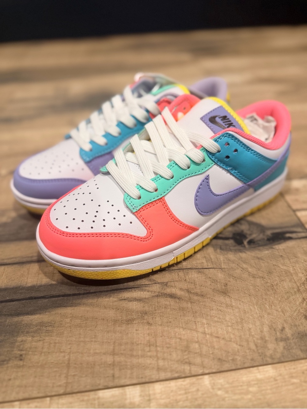 Nike Low-Top Sneakers in White with Coral, Mint, Lavender & Yellow “Easter”